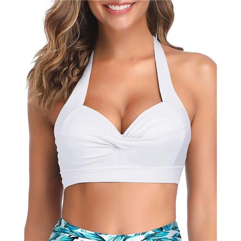 Women Bikini Top Push Up Swim Top Halter Retro Bathing Suit Top Padded Swimsuit
